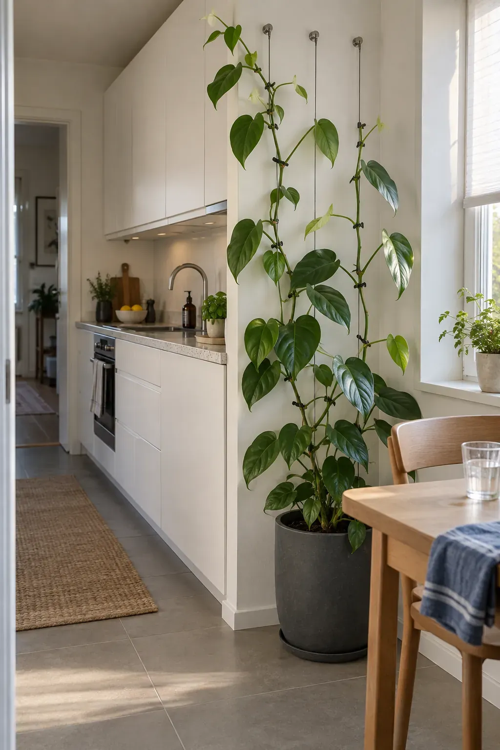 Climbing foliage on kitchen cables
