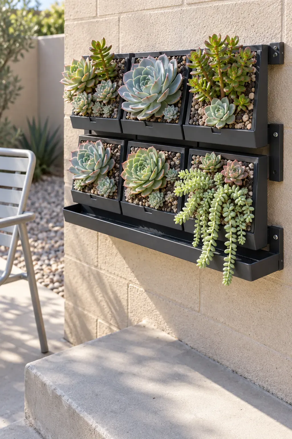 Sun loving succulents in shallow modules