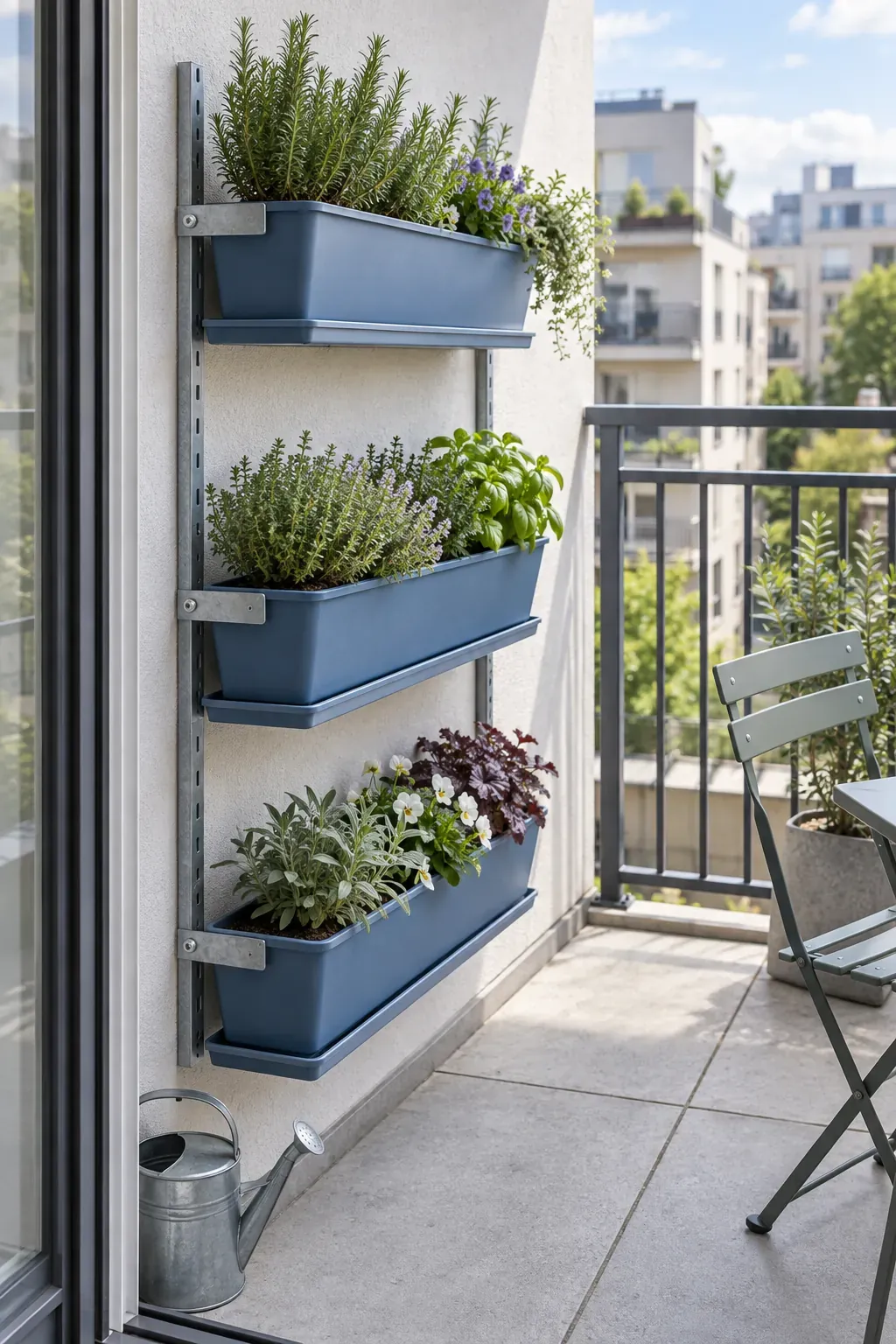 A balcony wall of removable troughs