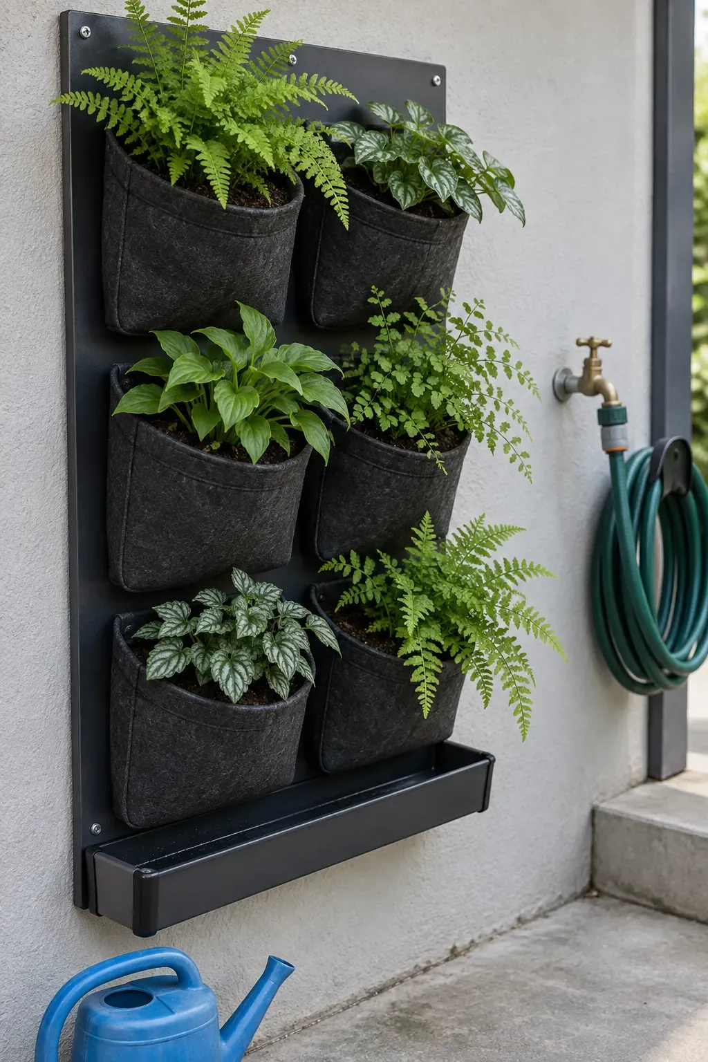 A pocket garden along a utility wall