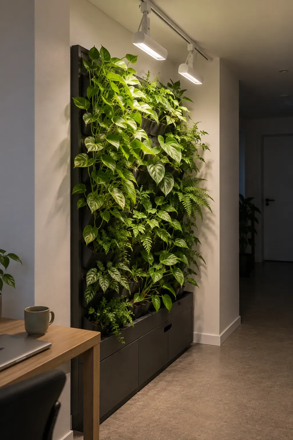 A wall garden with dedicated grow lights