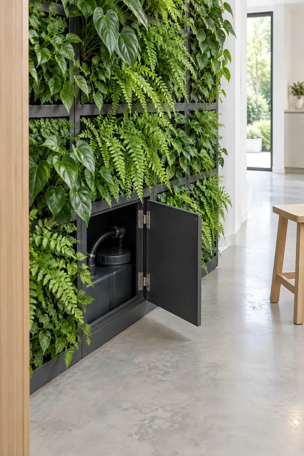 A green wall around a service opening