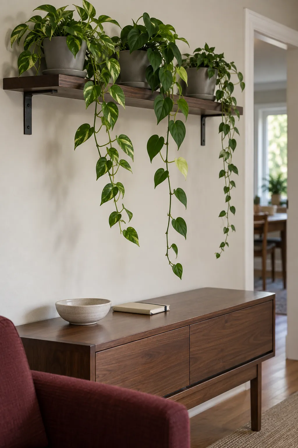 Trailing plants above a console