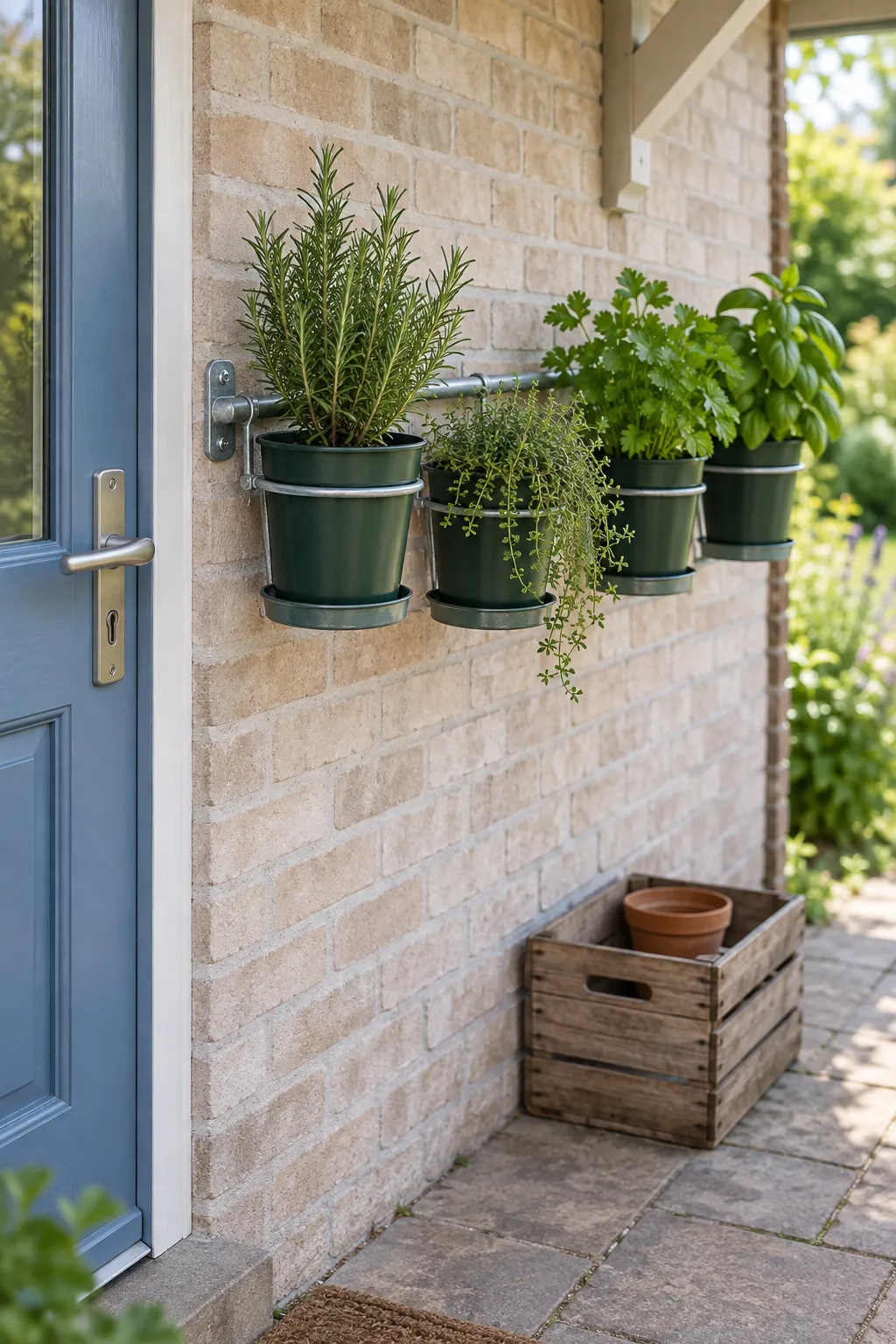 A herb rail beside the back door