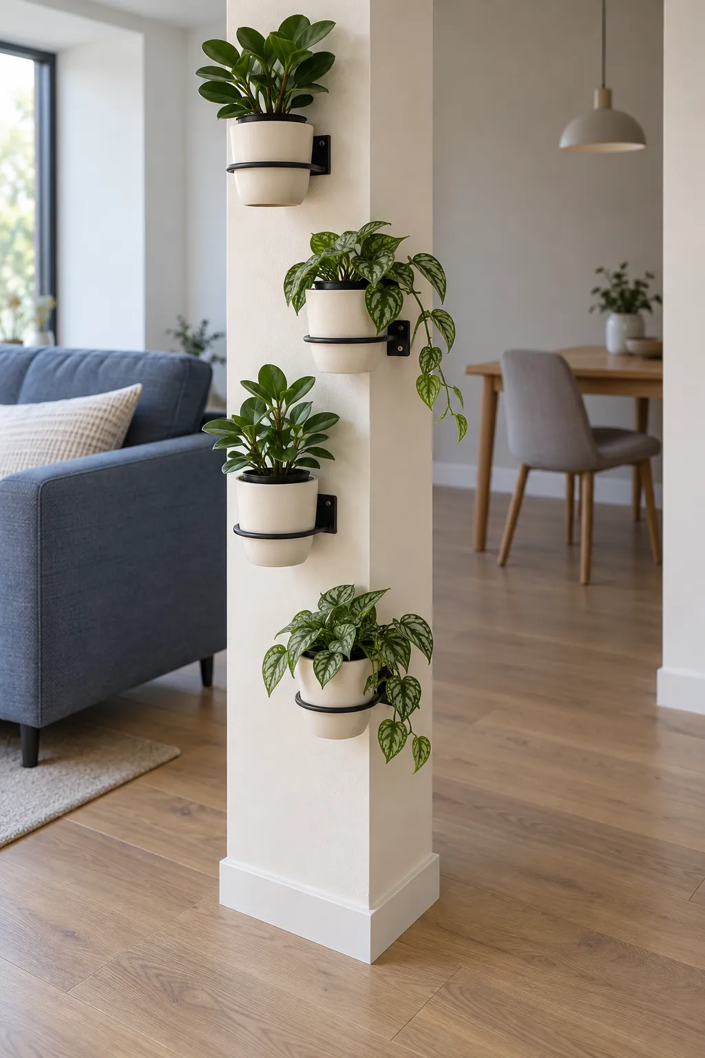 Separate pots on a narrow column