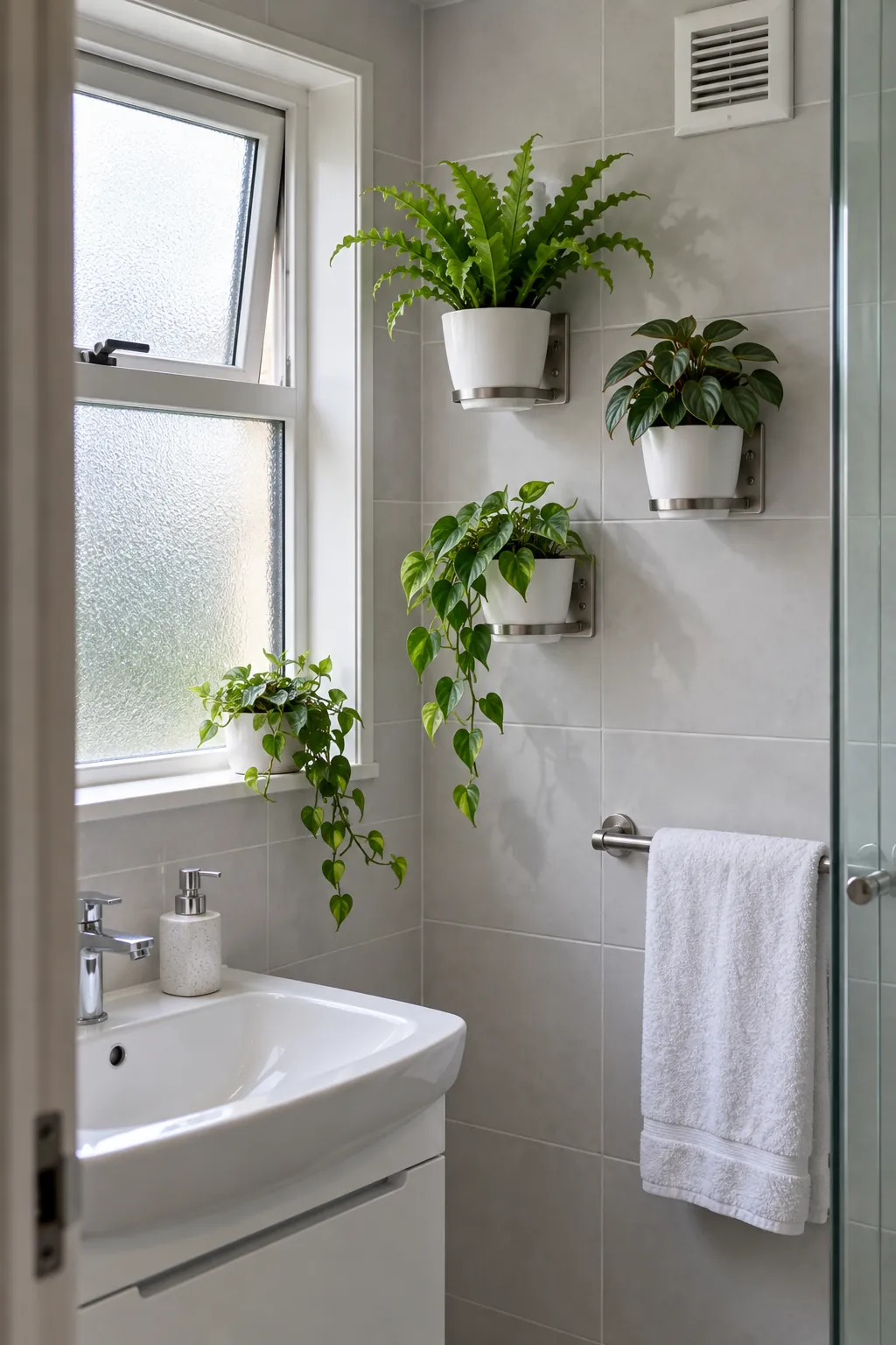 A bathroom wall beside a real window