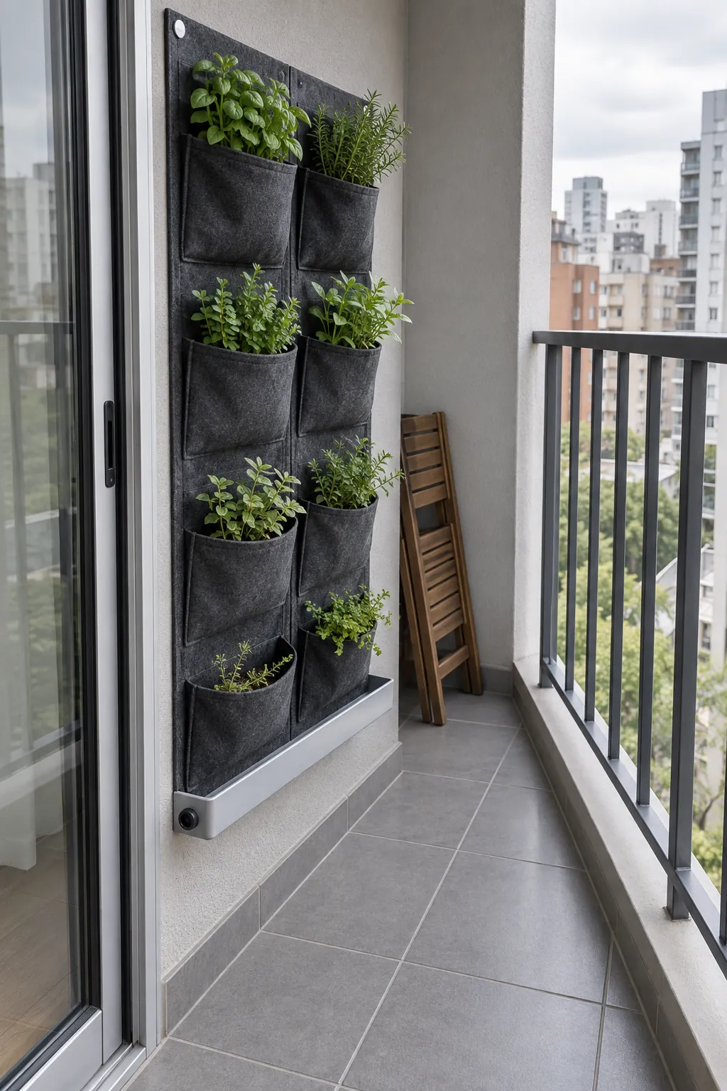A balcony pocket panel with a catch tray