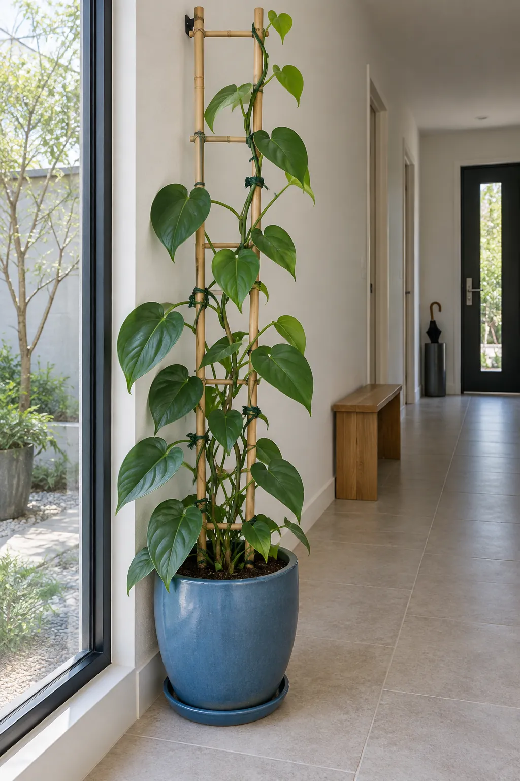 A climbing vine on a wall trellis