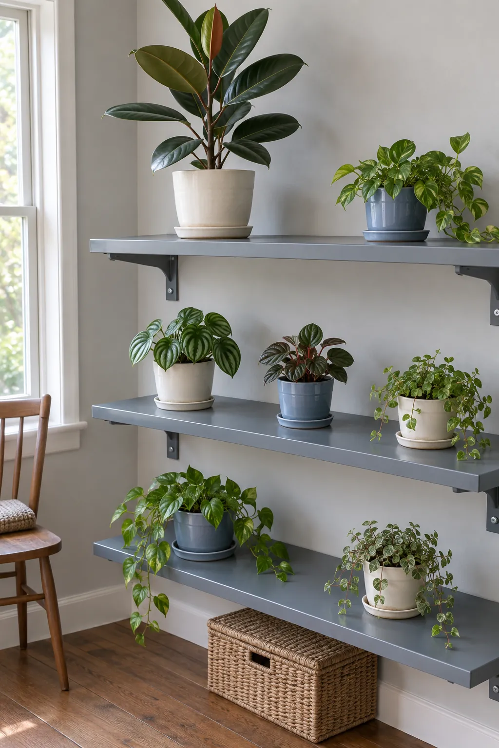 Plant shelves with useful headroom