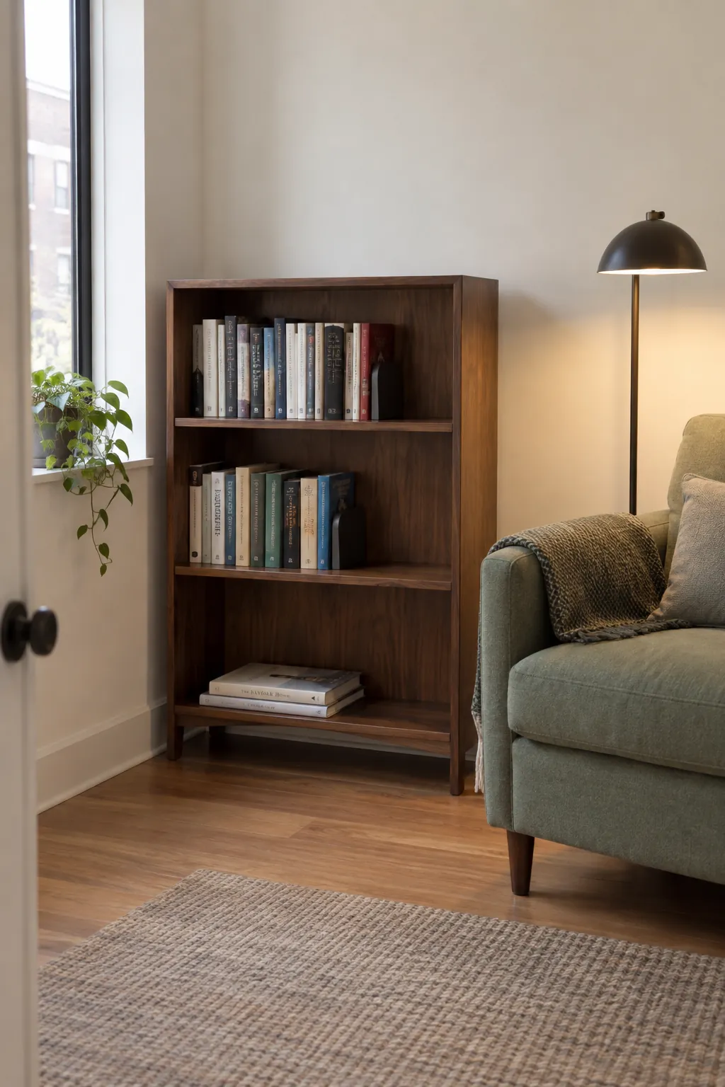 Small home library nook with an organized book collection