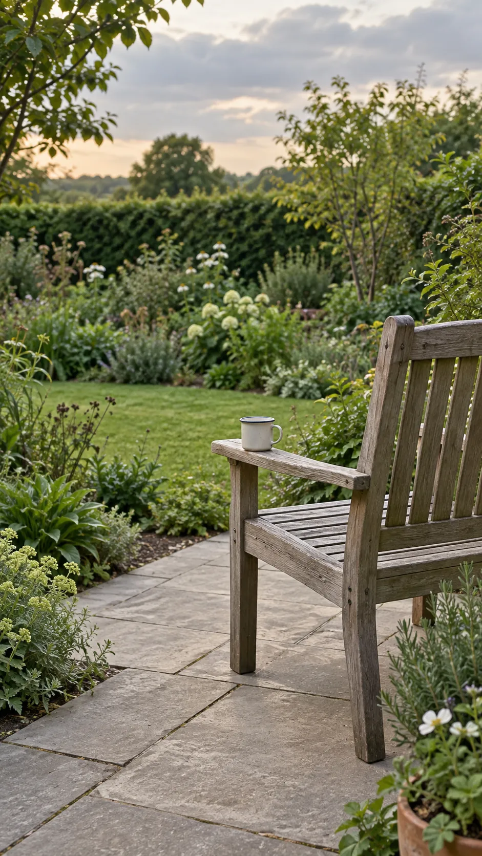 One simple chair overlooking a restrained household planting