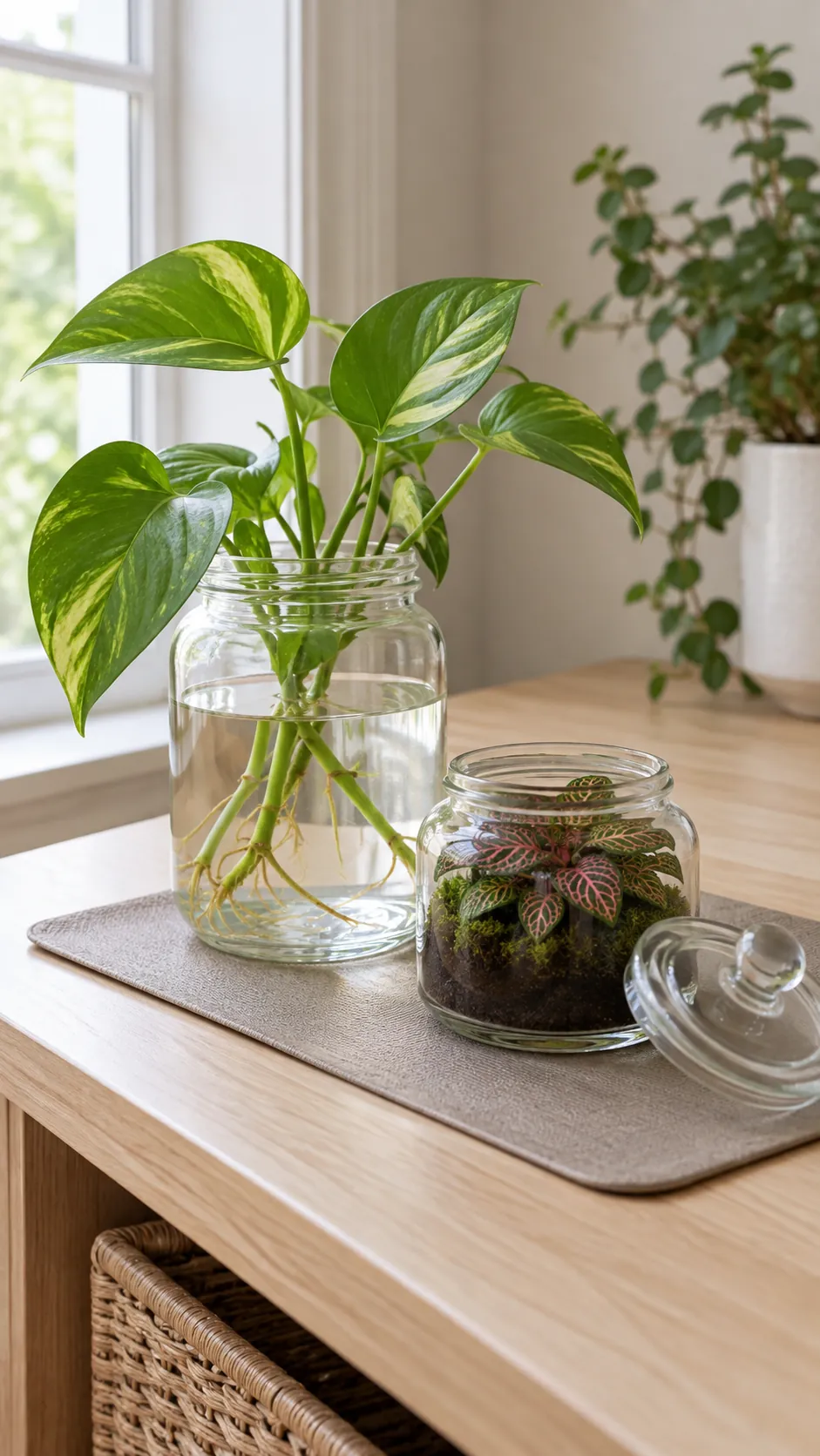 Two small jar plant projects with accessible openings and suitable growing conditions