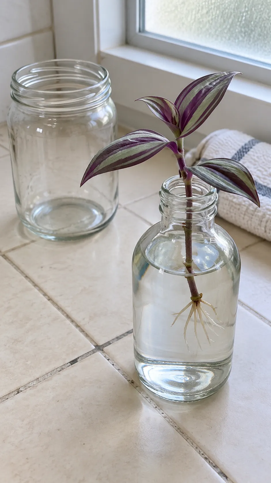 A small cutting in a reused broad neck bottle with room for removal