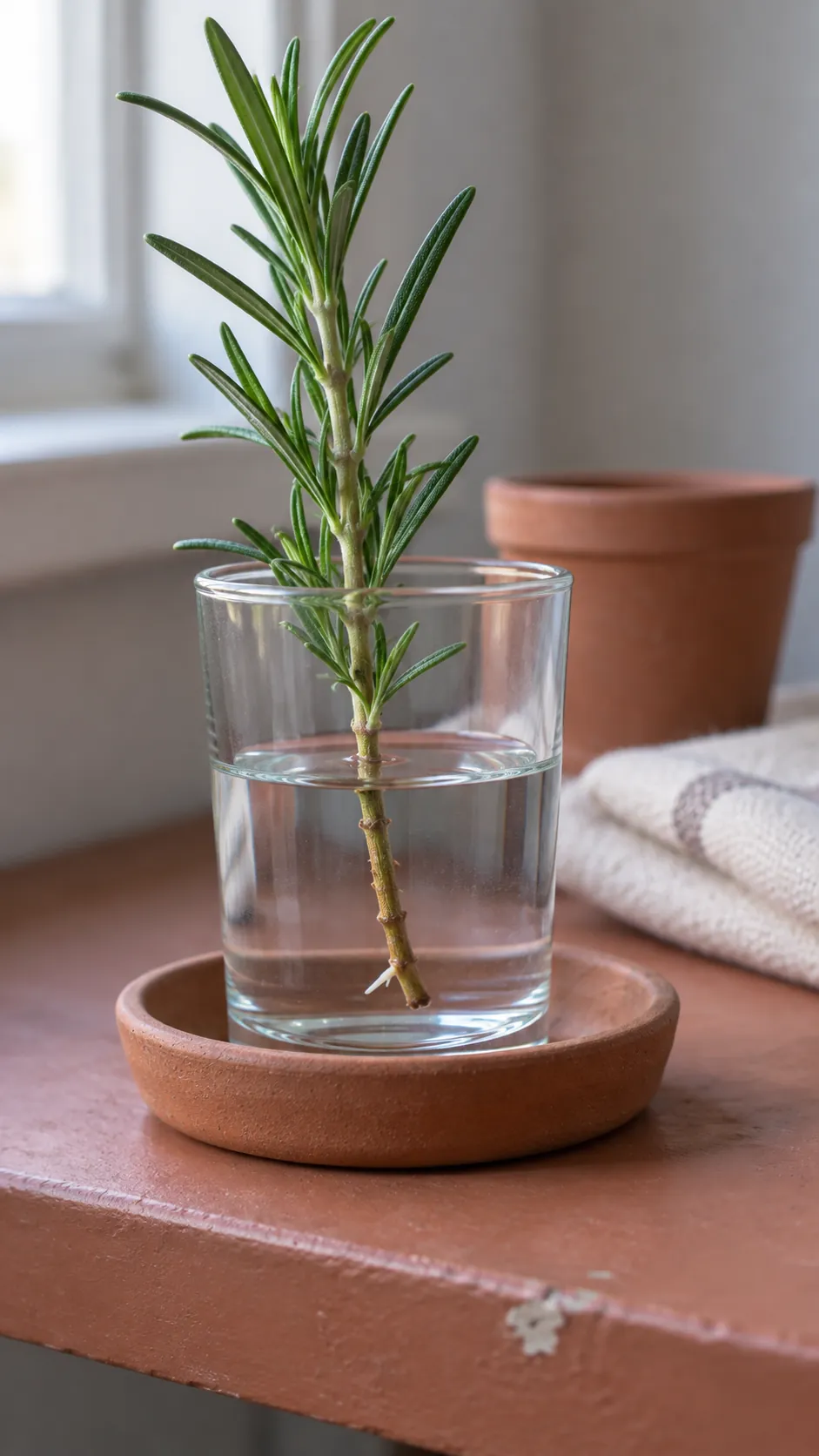 A rosemary shoot under patient observation