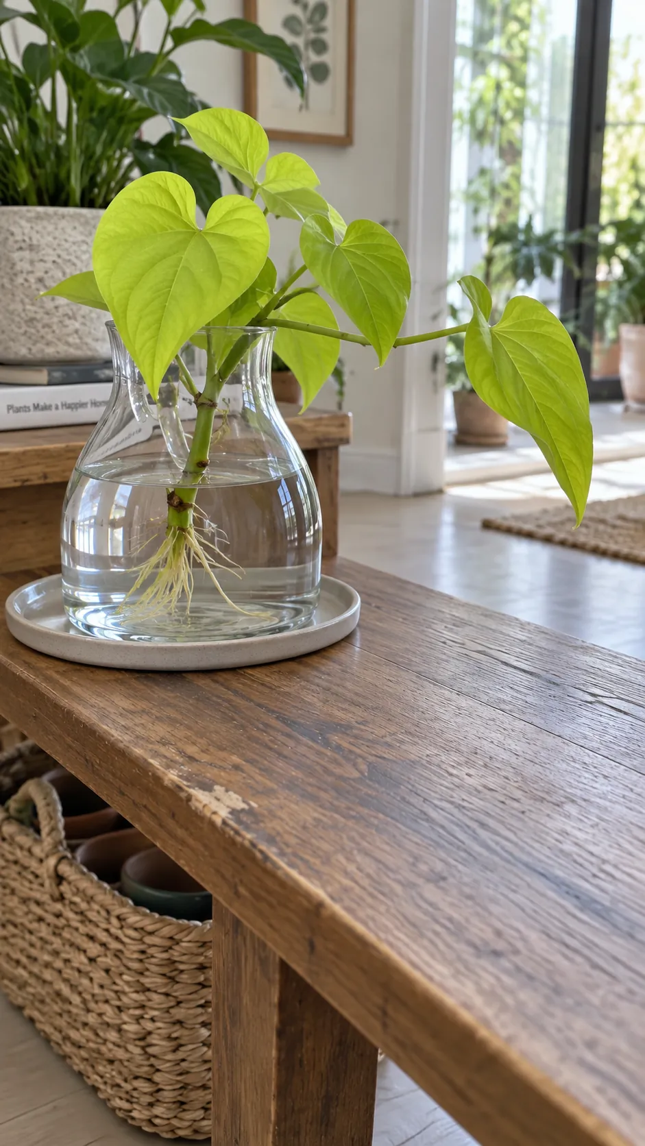 A vigorous sweet potato vine cutting with space to expand