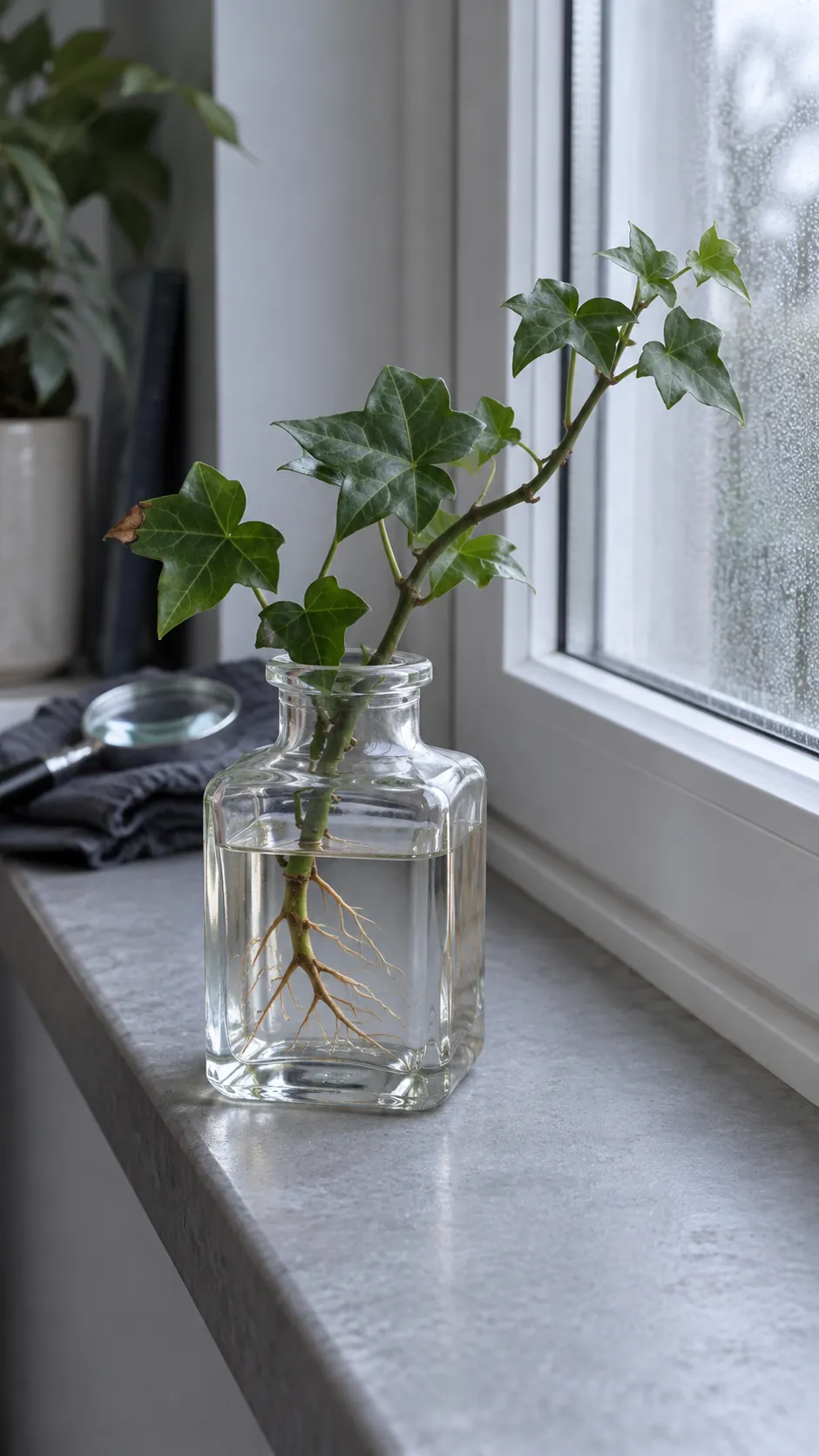English ivy rooting near a cool bright window