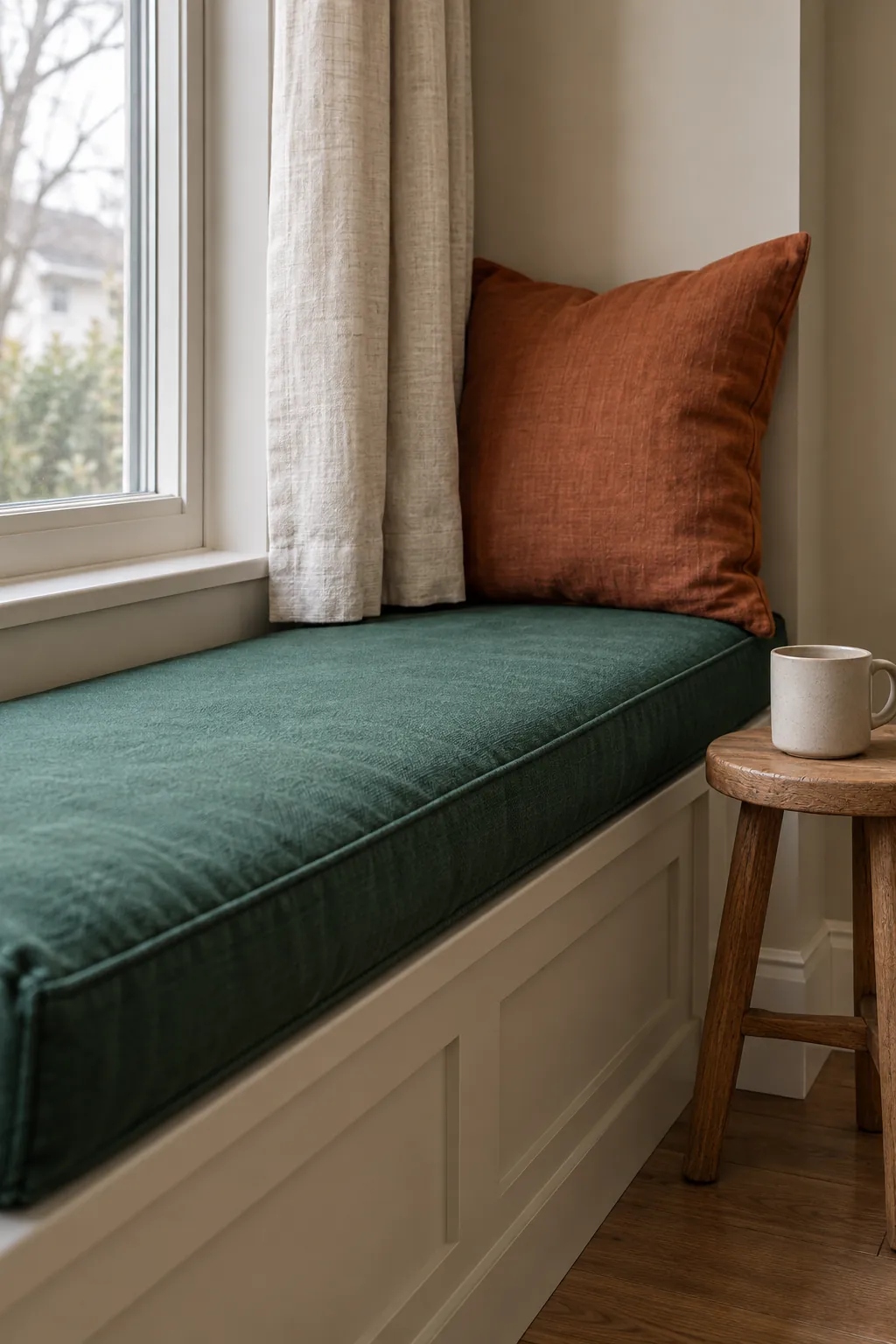 Emerald rust flax window seat