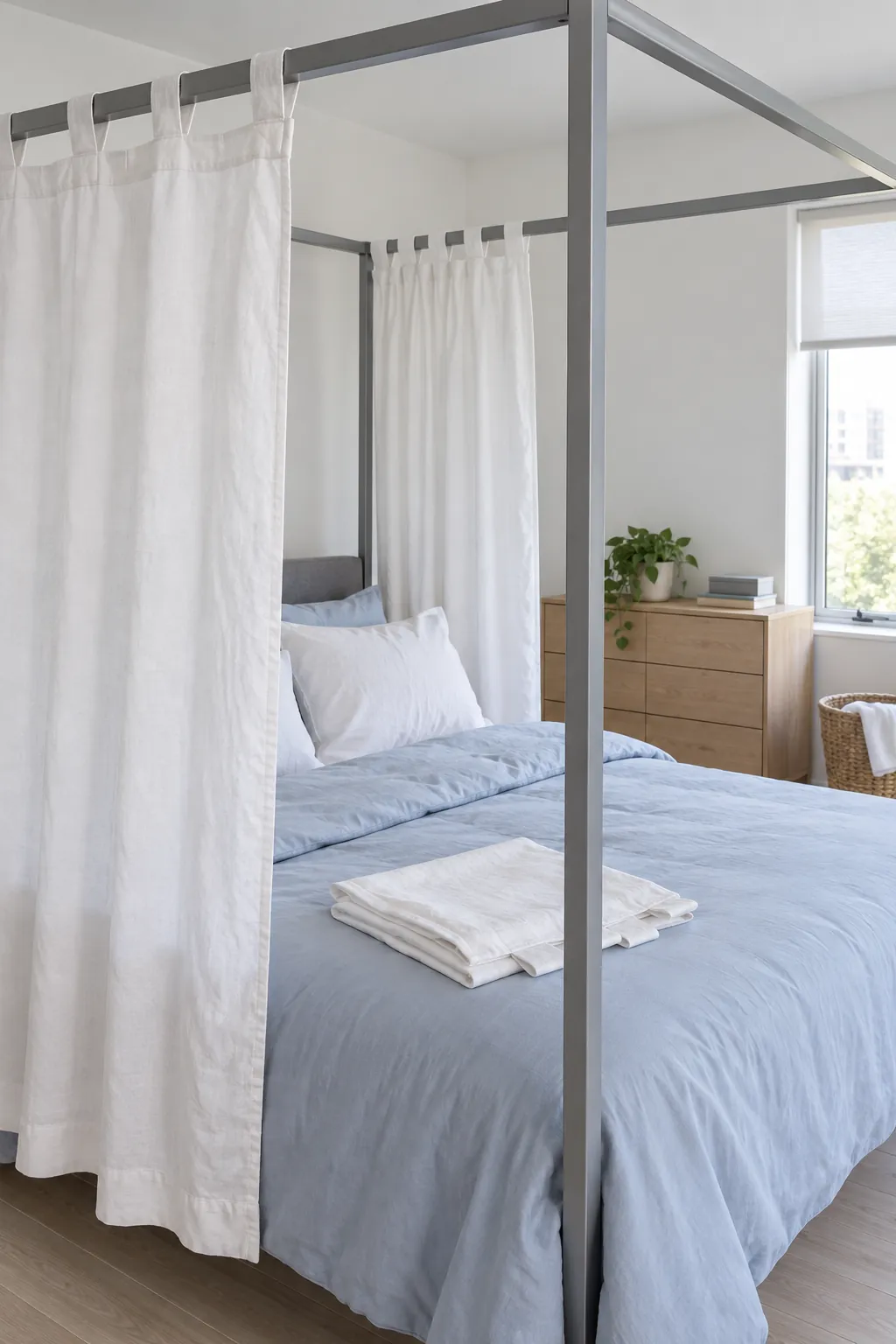 A washable cotton canopy for everyday use in a practical canopy bedroom