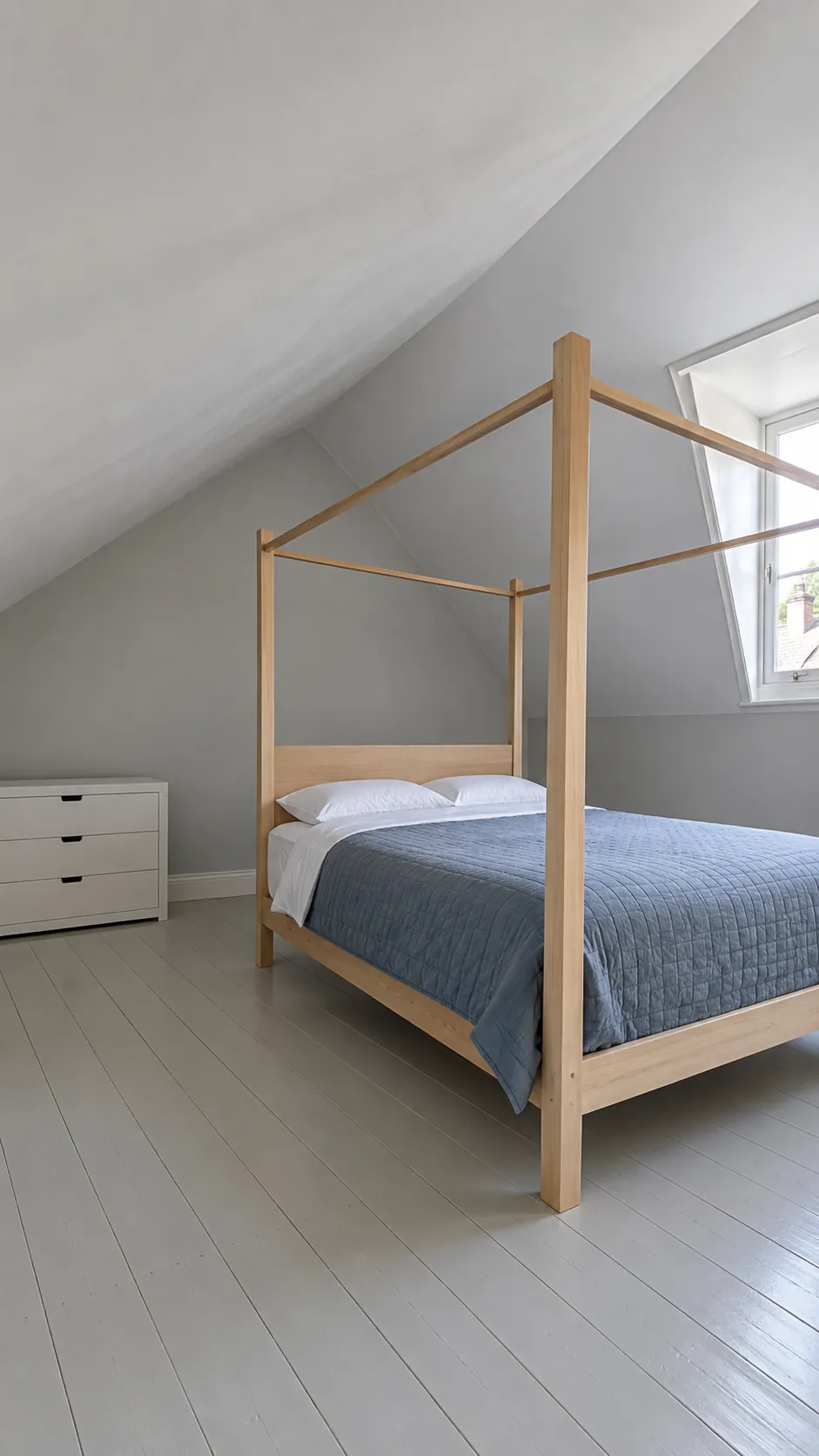 Canopy frame fitting below a sloped attic ceiling