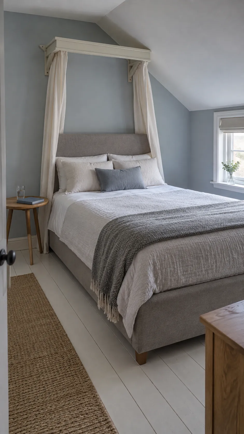 Partial wall canopy above an existing bed in a narrow room
