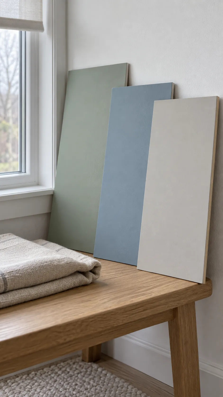 Muted nursery paint samples tested by daylight
