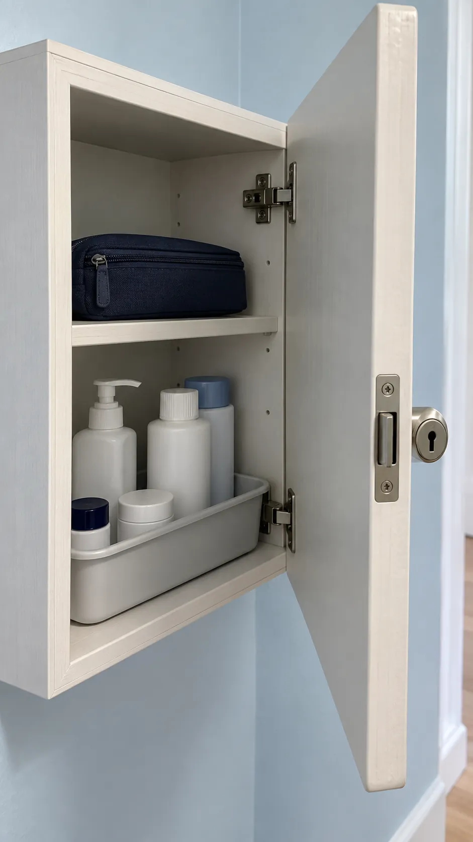 A lockable cupboard for adult access to care supplies
