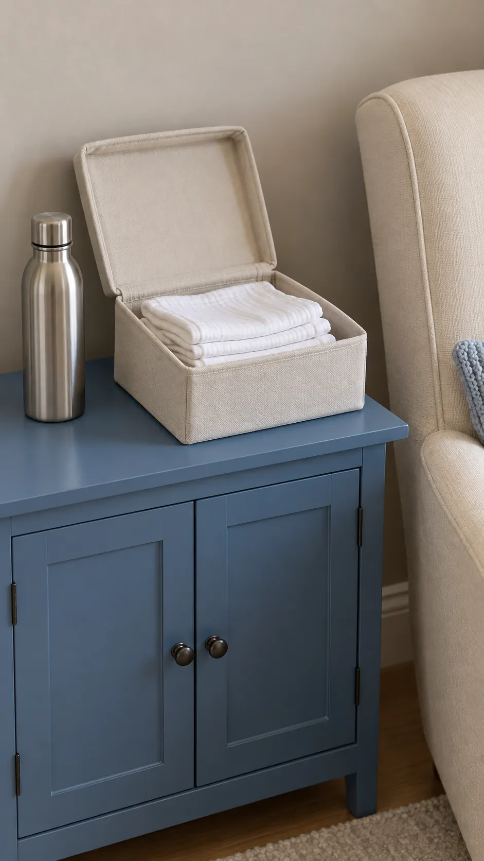 Clean cloths protected near an adult feeding seat