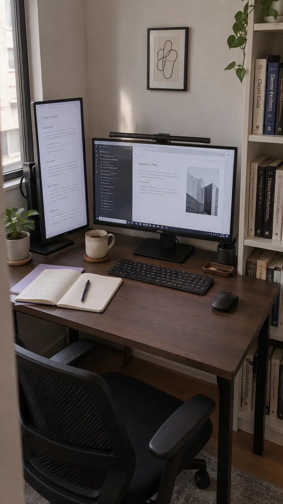 Turn the reference monitor vertically in a practical dual monitor home office