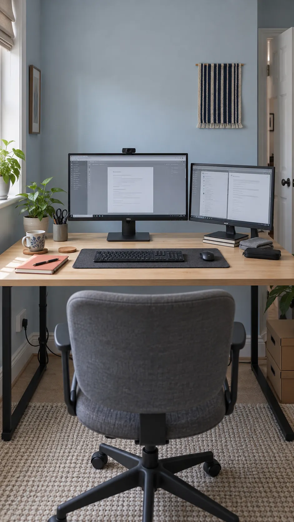 Center the screen you actually use most in a practical dual monitor home office