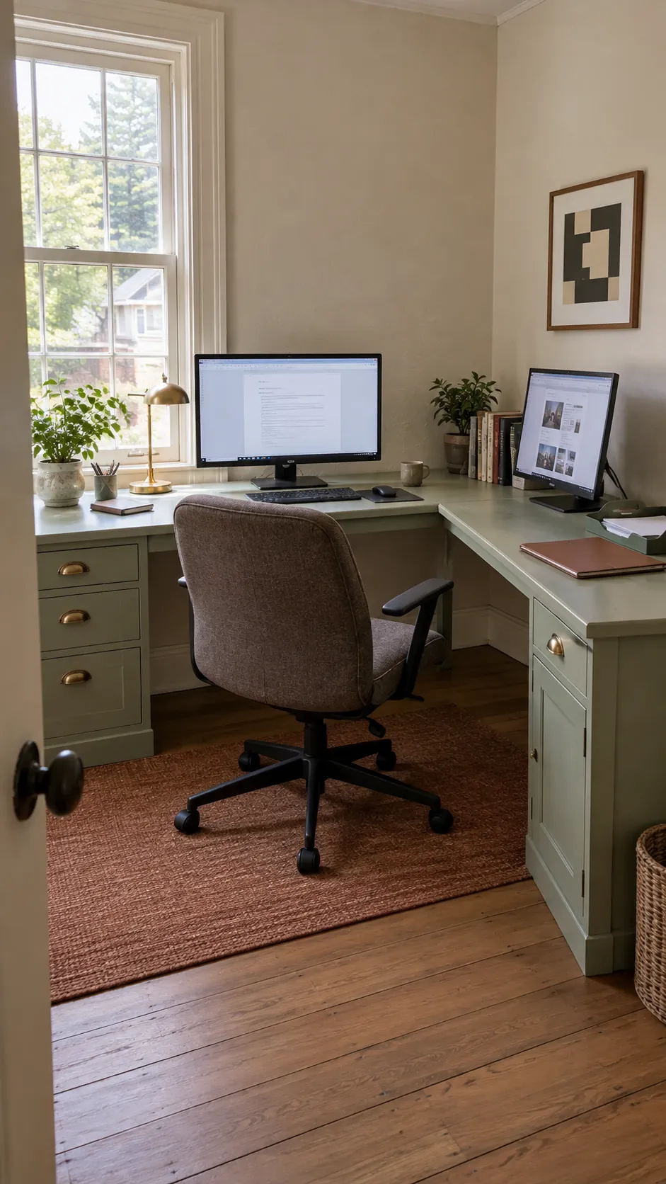 Put the second screen on the return in a practical dual monitor home office