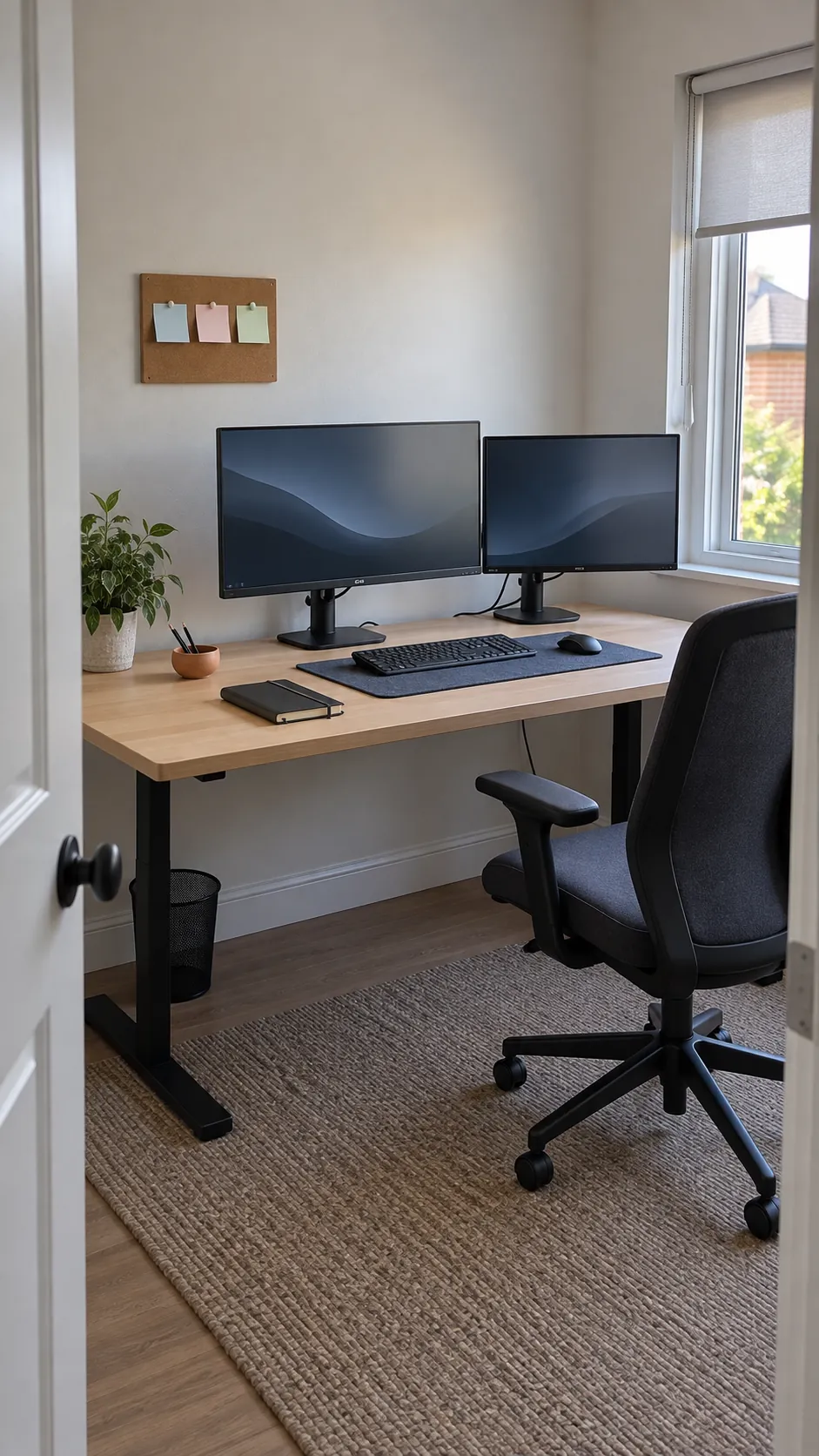 Leave room to change the setup after a week in a practical dual monitor home office