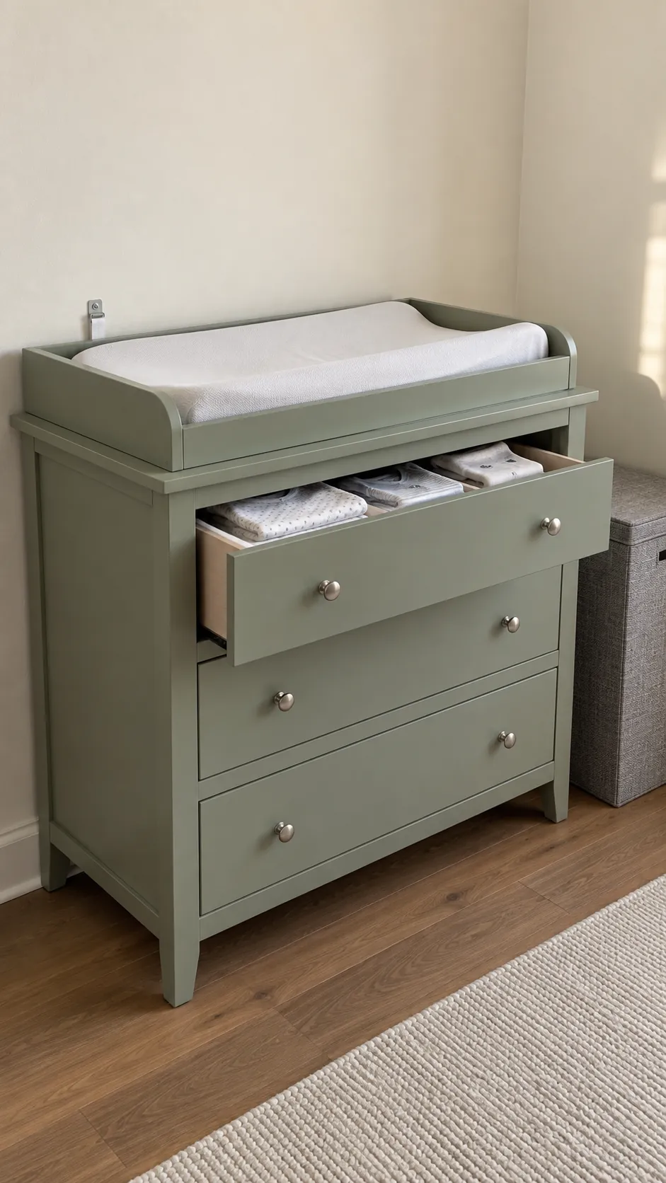 A suitable compact dresser with a secured changing topper