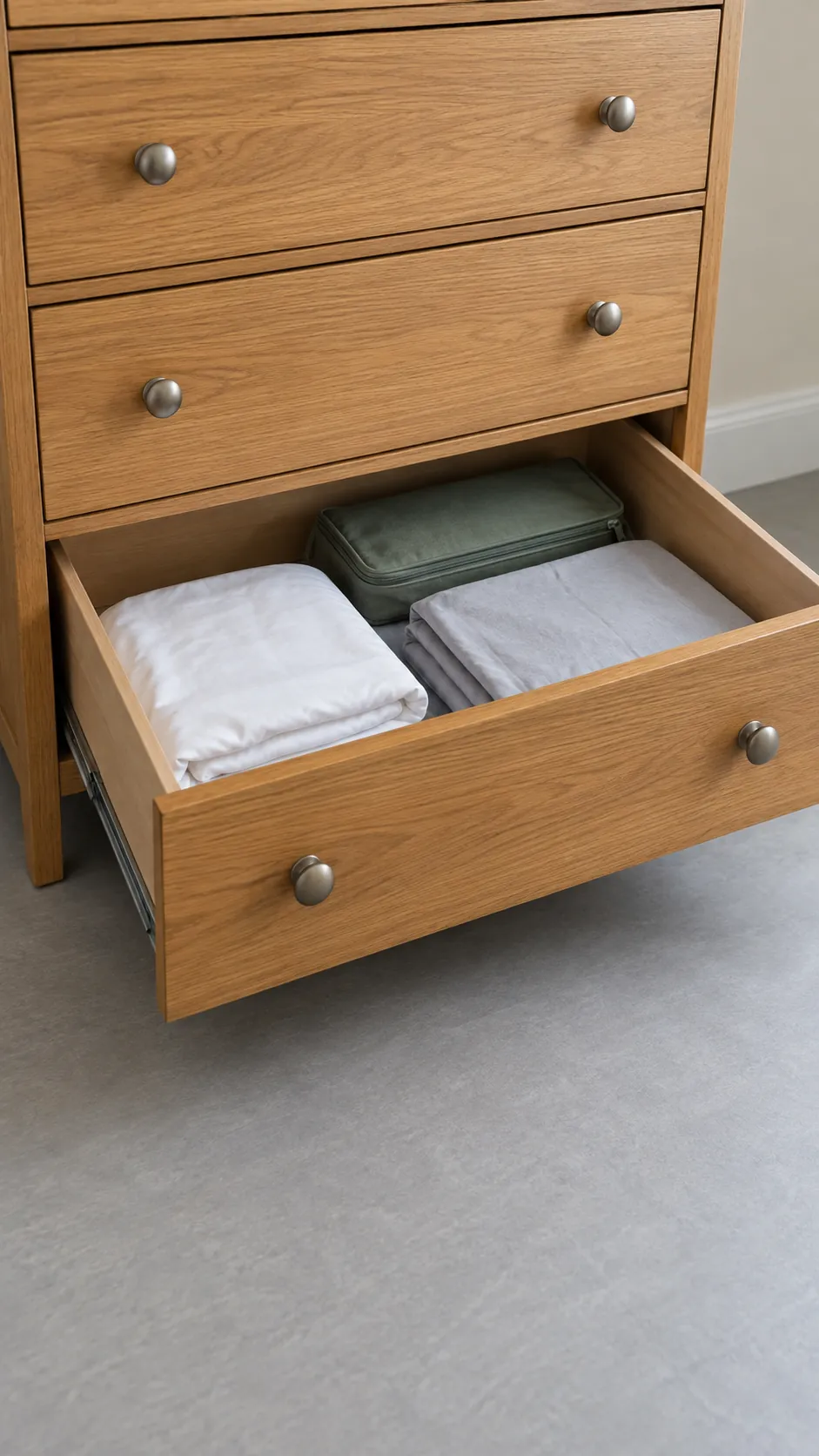 Low dresser storage for occasional nursery textiles