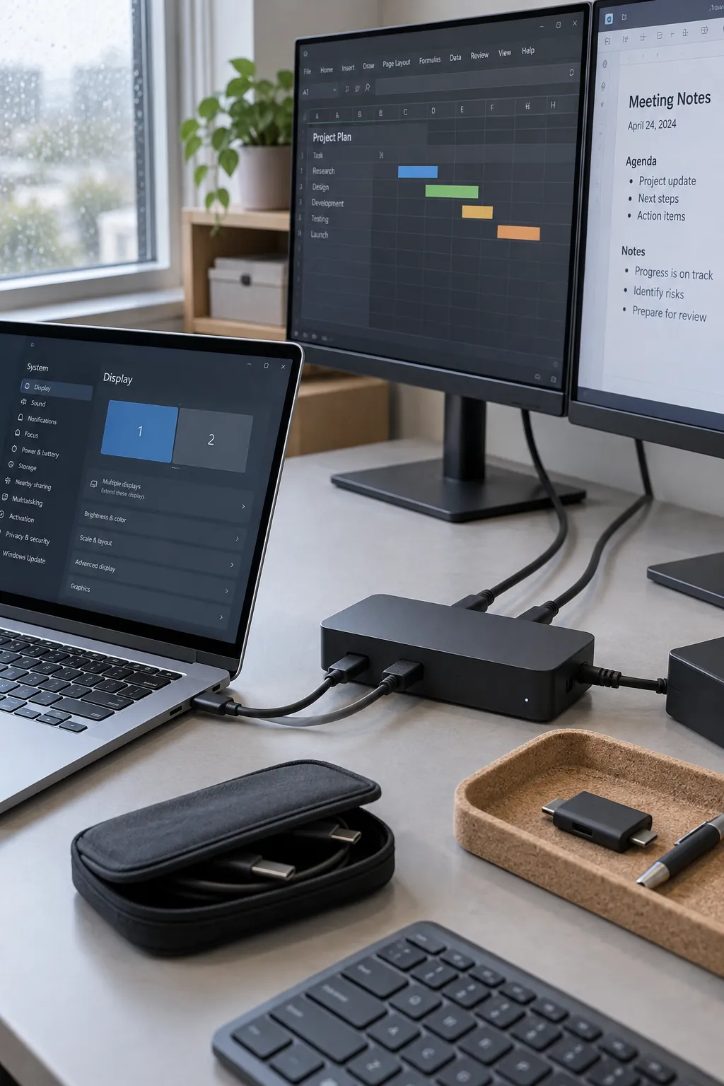 Verify the whole connection chain before buying a dock for a two monitor office desk