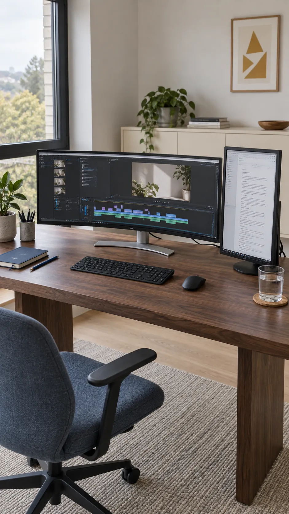 Compare a compact pair with an ultrawide and a reference screen in a multi monitor desk setup