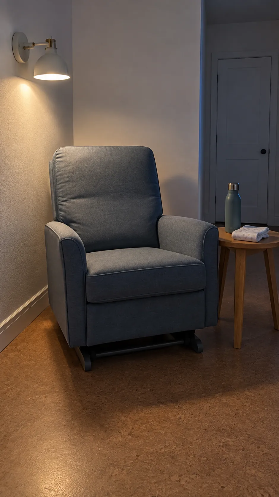 Practical nursery feeding chair in gentle evening light
