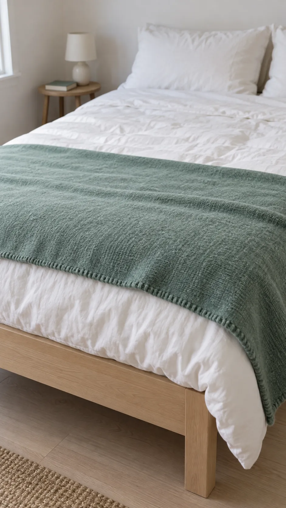 A wool layer at the foot of the bed for coastal fall decor