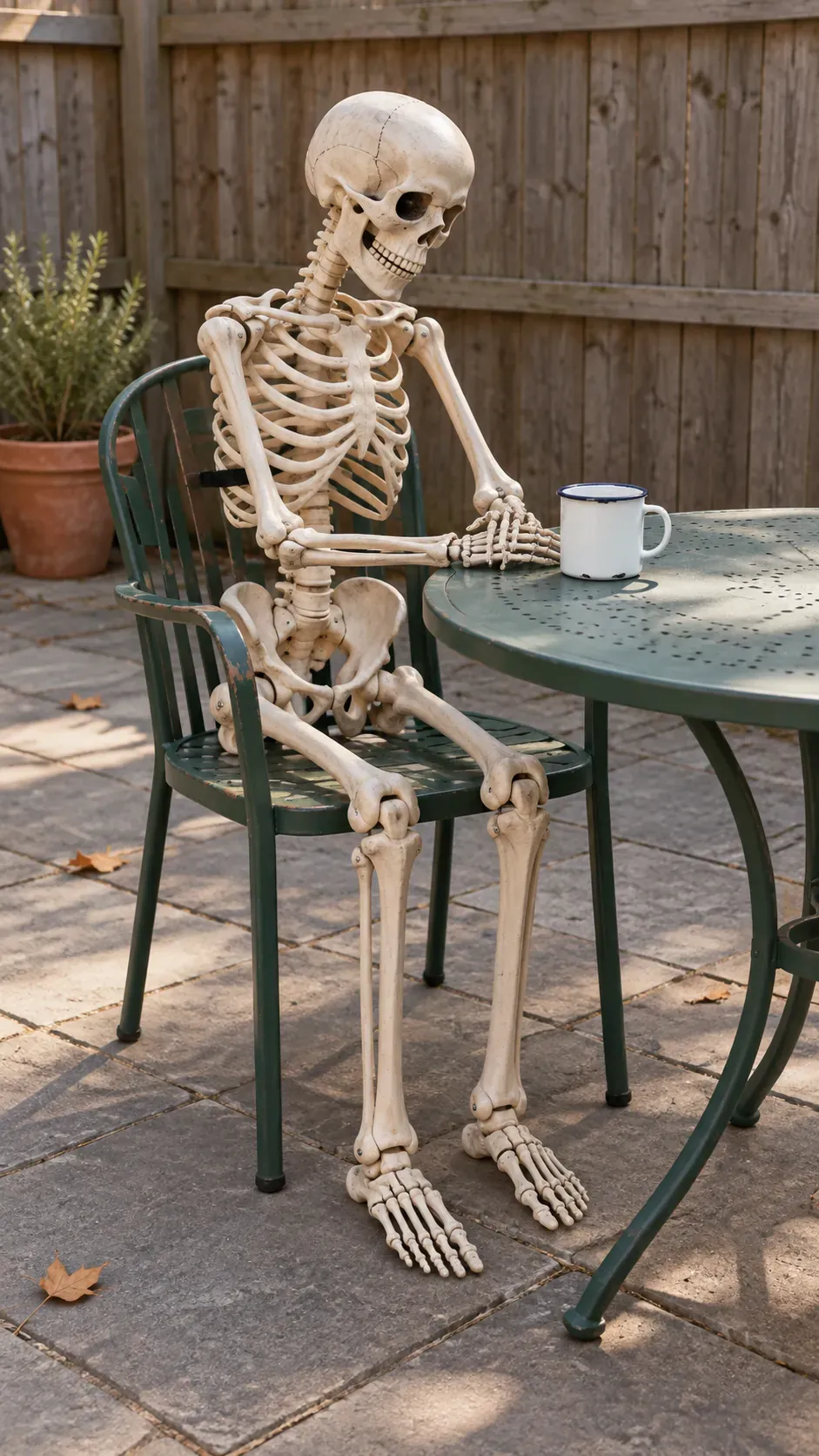 Seat a Skeleton at a Garden Table
