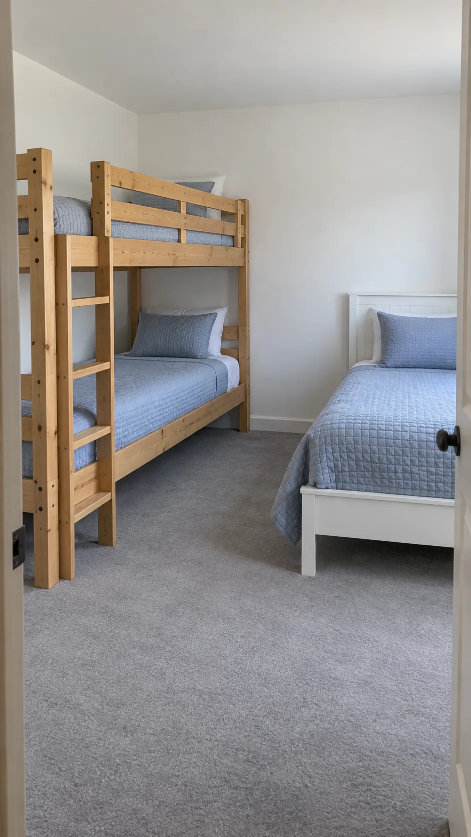 Bunk bed and separate twin with a clear central route