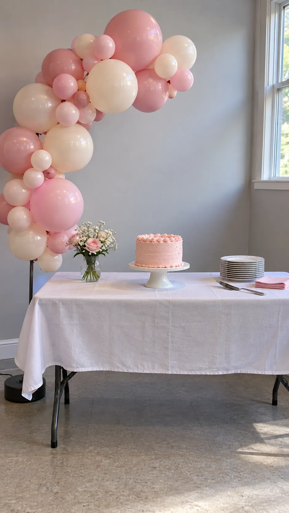 A small balloon crescent above the cake for a pink Halloween birthday party
