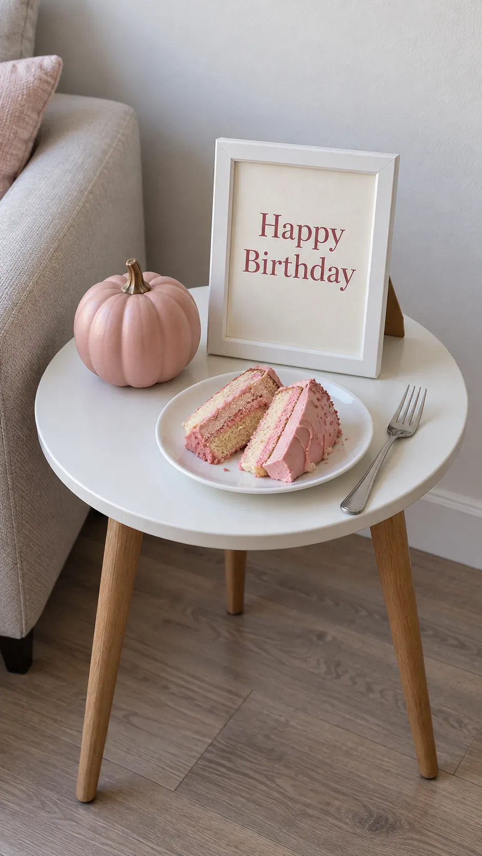 A compact birthday vignette for a small room for a pink Halloween birthday party
