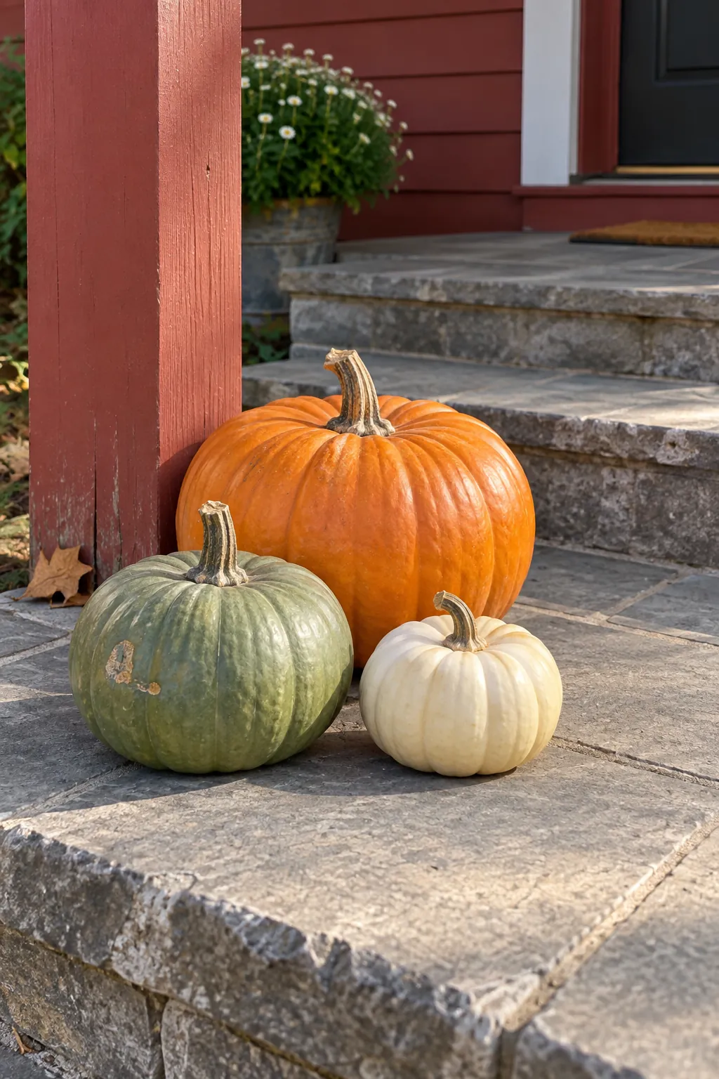 Group Three Pumpkins Beside the Landing