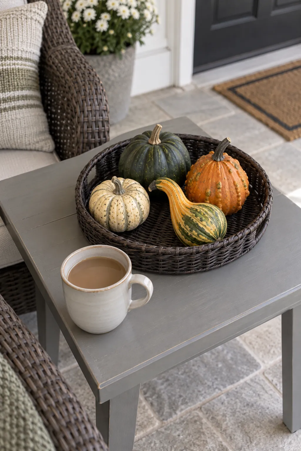 Set a Harvest Tray on a Side Table