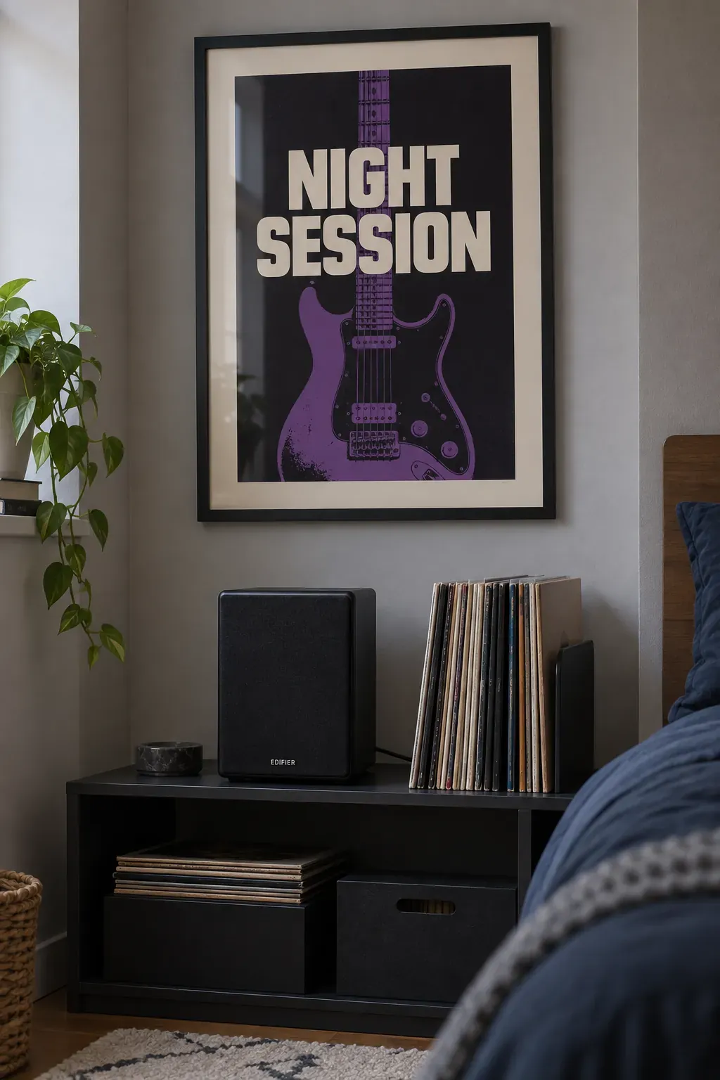 A favorite gig poster over the music corner as a bedroom poster idea