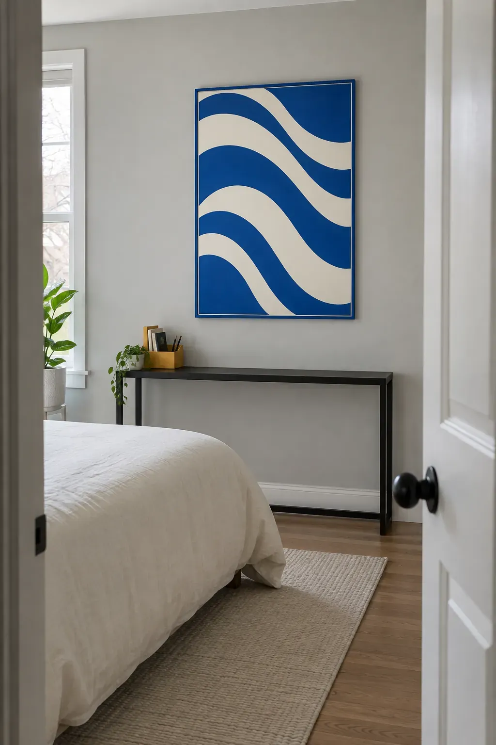A graphic wave print for a bold corner as a bedroom poster idea