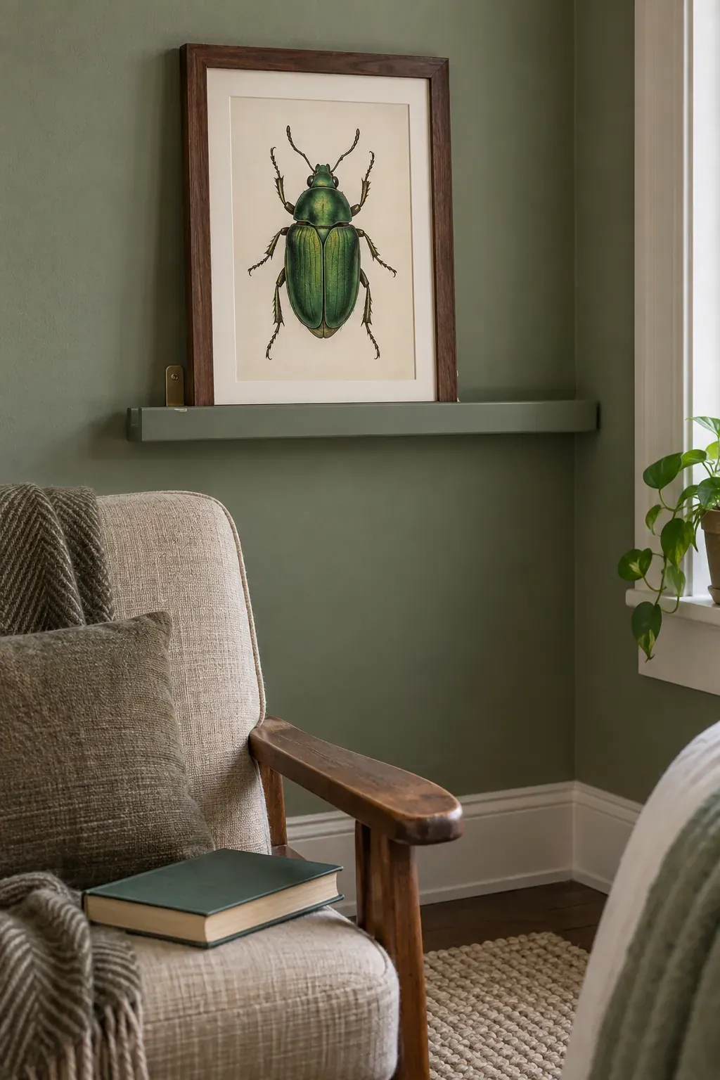 An insect study on a picture ledge as a bedroom poster idea
