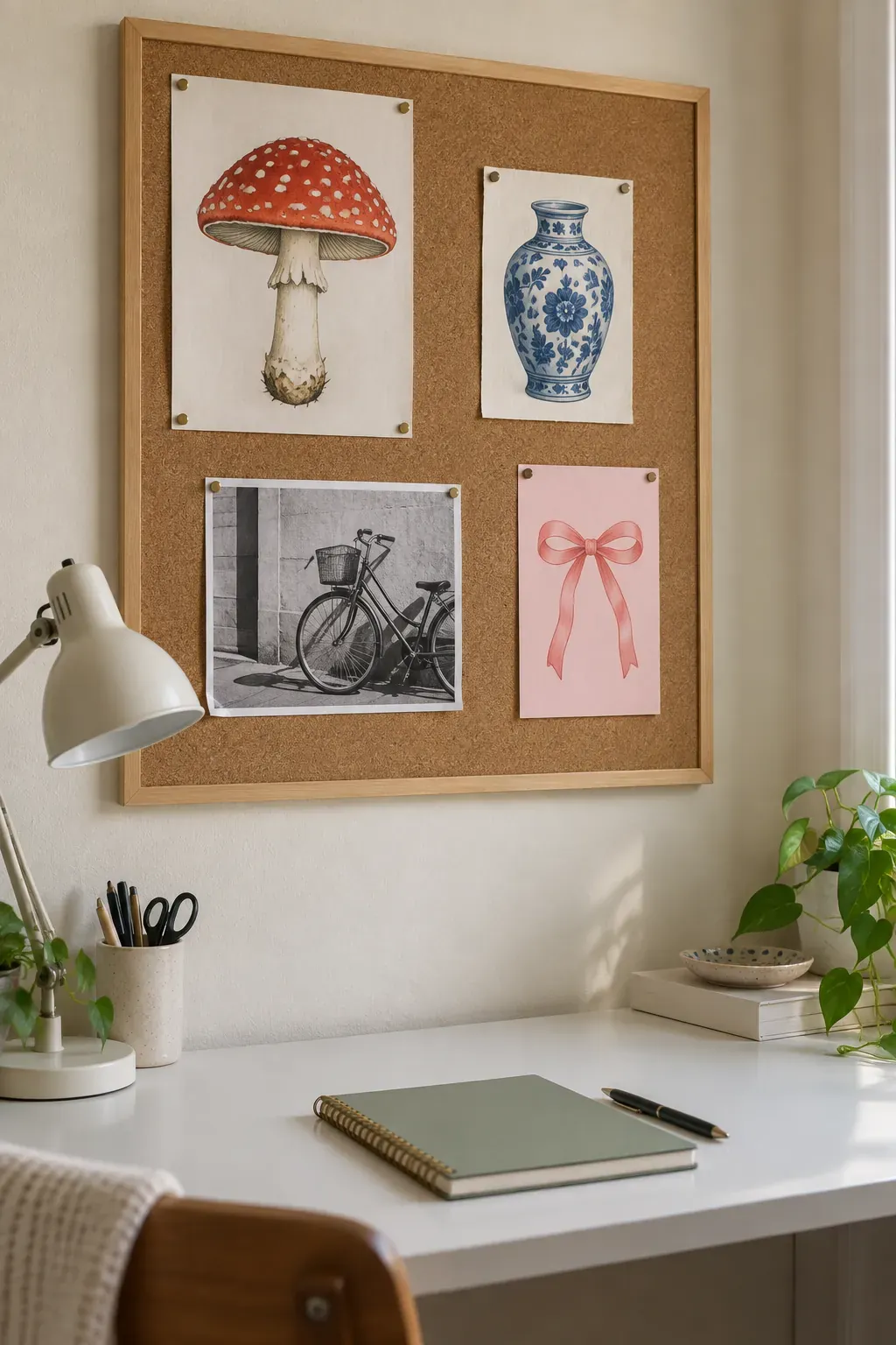 A corkboard collection for a changing room as a bedroom poster idea