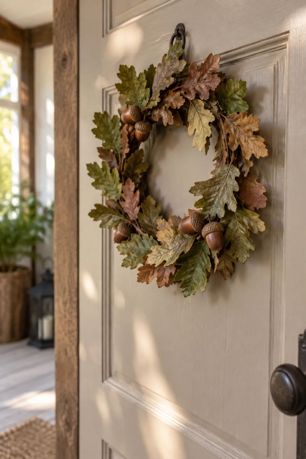 Oak leaf wreath with small acorn clusters