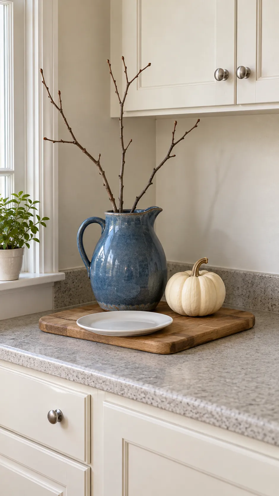 Choose a blue that belongs with your existing whites in a blue and white fall kitchen