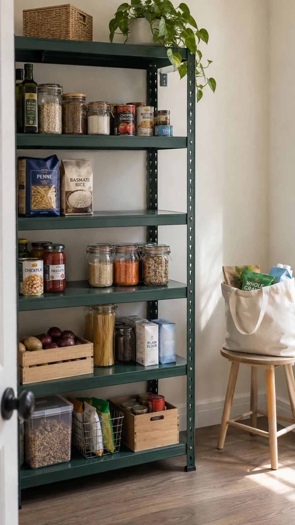 Flexible pantry storage with spare shelf space for restocking